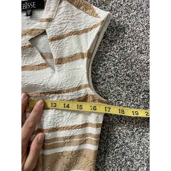 Lbisse Dress Size Medium Sleeveless Fitted Peeka Boo Cutouts White Beige Stripe - Picture 8 of 9